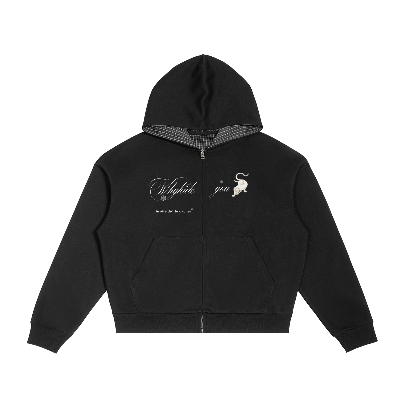 Contrast Plaid Boxy Zip Hoodie
